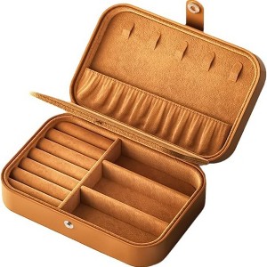 HTUTWOO Faux Leather Travel Jewelry Box Compact Jewelry Case for Earring Ring Necklace Bracelet Organizer Storage Holder Boxes, Brown - 1 of 4