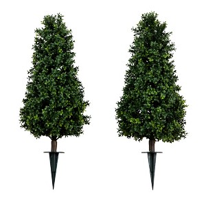 Nearly Natural 3-ft UV Resistant Artificial Boxwood Plant with Integrated Ground Stake (Indoor/Outdoor) - Set of 2 - 1 of 3