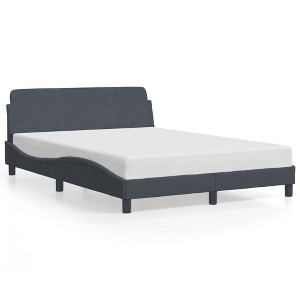 vidaXL Double Bed Frame with Headboard - Dark Gray Velvet, Plywood Slats Design, Sturdy Metal Legs, Modern Elegance for Bedroom - 1 of 4