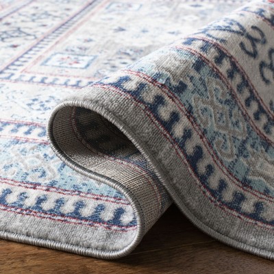 Kazak Blue and Gray Geometric Square Area Rug
