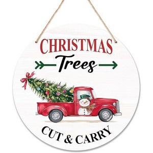 Lomsoe Christmas Tree Wooden Hanging Decor Winter Xmas Truck Snowman Door Sign Wooden Farmhouse Wall Front Door Hanger Christmas Sign - 1 of 4