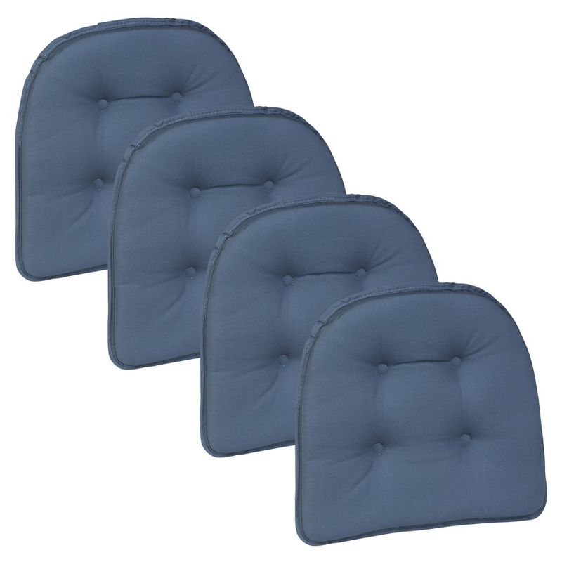Gripper 15&#34; x 16&#34; Non-Slip Twill Tufted Chair Cushions Set of 4 - Wedge Blue, 1 of 4
