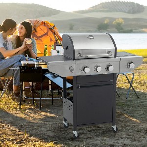 Propane Grill 3 Burner Barbecue Grill Stainless Steel Gas Grill with Side Burner - 1 of 4