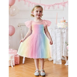 Arshiner Little Girl Dresses Contrast Mesh Ruffle Sleeve Birthday Holiday Princess Toddler Tulle Dress for 2-7 Years Old JB76 3-4 Years