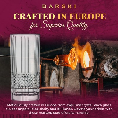 Barski Brilliante Design Clear Crystal Highball Glasses Set of 4
