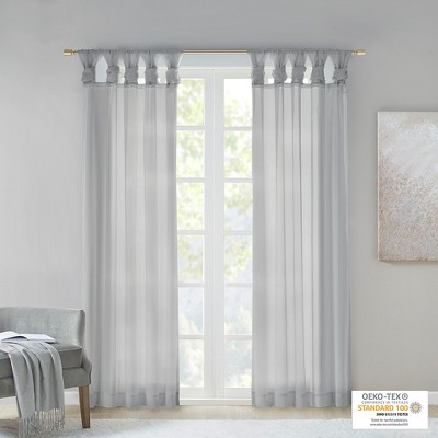 MAYEERTY Polyester Twisted tab Voile Sheer top finish window curtain pair for Living Room