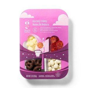 Teeny Tiny Lunch Bites Uncured Pepperoni, Mozzarella, Dark Chocolate Covered Pretzels & Yogurt Covered Raisins 3.2oz - Good & Gather™ - 1 of 3