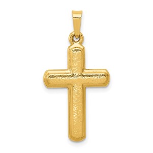 Black Bow Jewelry 14k Yellow or White Gold Satin Ridged Hollow Cross Pendant, 14 x 29mm - 1 of 4