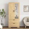 ORRD 2 Door Wardrobe with Mirror & Sensor Light, Modern Wood Closet with Hanging Rod & 2 Drawers, Natural Finish - 2 of 4