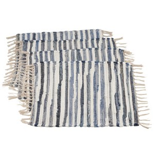Saro Lifestyle Striped Denim Chindi Placemat, 14"x20" Oblong, Denim (Set of 4) - 1 of 2