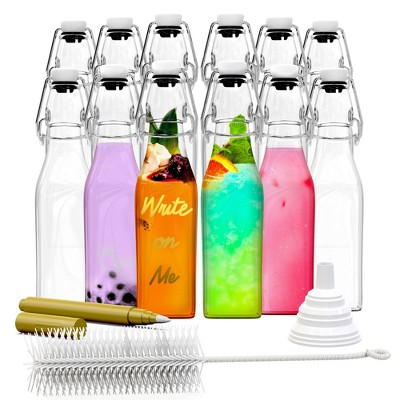 Nevlers Glass Swing Drinking Bottles - Airtight Seals 8.5oz (Pack of 12)