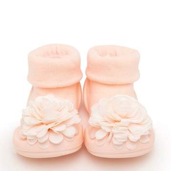 Komuello Baby Girl First Walk Sock Shoes Corsage Pink