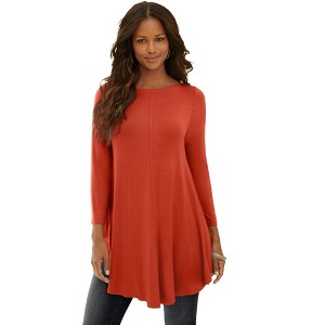 Roaman's Women's Plus Size Boatneck Swing Ultra Drape Tunic - 1 of 4