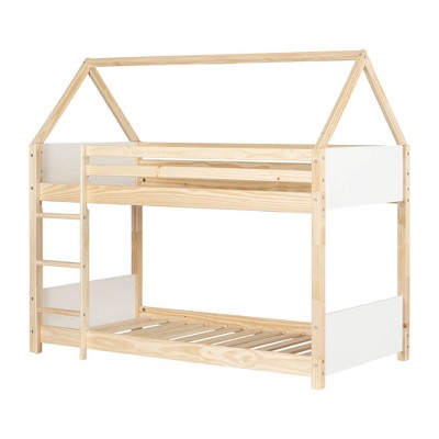 Sweedi House Kids' Bunk Beds White/Natural - South Shore: Twin Over Twin, Wood Frame, Unupholstered, Ages 0-9