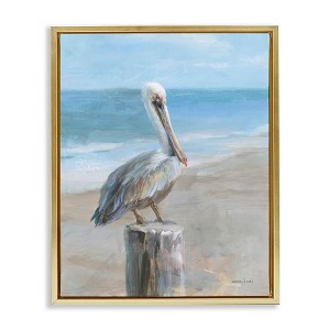 Stupell Industries Pelican Perched on Coast Black Framed Floater Canvas Wall Art - 1 of 4