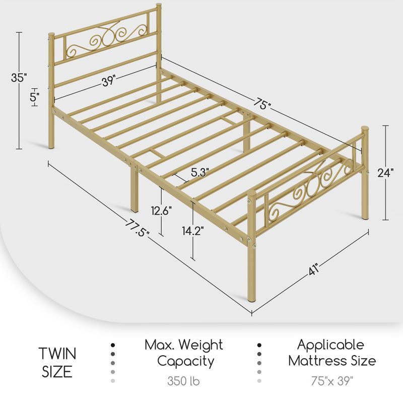 Yaheetech Metal-Framed Platform Bed with Headboard and Footboard, 3 of 8