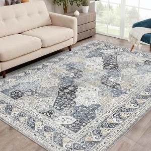 Living Room Rug Washable Rug Traditional Indoor Aesthetic Carpet Vintage Floral Distressed Floor Cover Low Pile - 1 of 4