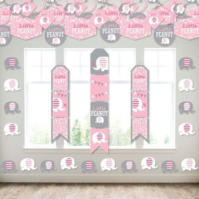 Big Dot of Happiness Pink Elephant - Wall and Door Hanging Decor - Girl Baby Shower or Birthday Party Room Decoration Kit