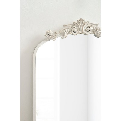 Antique White Baroque Arch Wall Mirror with Ornate Crown