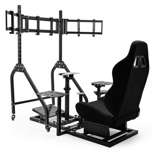 Dardoo Adjustable flight Simulator Cockpit and Black Seat & Triple TV Stand for 27/32 inches Screens & DD Wheels (≤10Nm).(Wheel/Pedals Not Included) - 1 of 4
