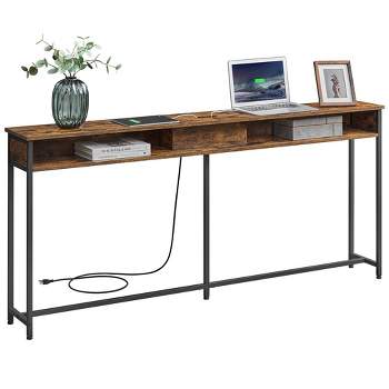 VASAGLE Narrow Console Table 70.9" with 2 Outlet and 2 USB Ports Sofa Table with Charging Station Long Entryway Table