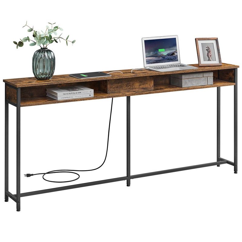 VASAGLE Narrow Console Table 70.9" with 2 Outlet and 2 USB Ports Sofa Table with Charging Station Long Entryway Table, 1 of 7
