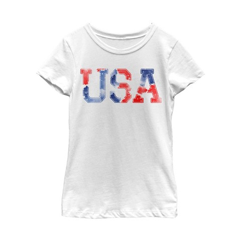 LOST GODS Girl's Lost Gods Fourth of July USA Watercolor Print T-Shirt - White - Large