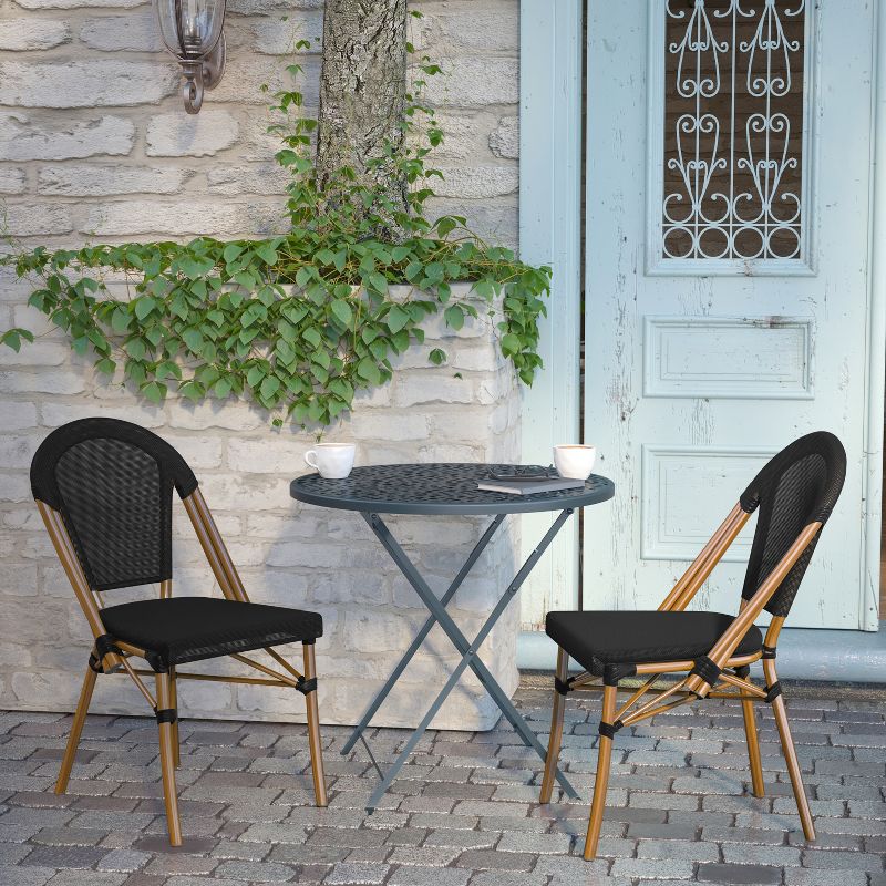 Flash Furniture Marseille Set of 2 Indoor/Outdoor Commercial French Bistro Stacking Chairs, Textilene Backs and Seats, Bamboo Print Aluminum Frames, 5 of 13