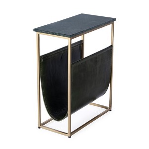 HomeRoots 22" Green and Gold Marble and Iron Frame End Table With Magazine Holder - 1 of 4