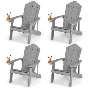 Tangkula 4PCS Adirondack Chair HIPS Adirondack Chair w/Cup Holder Realistic Wood Grain Weather Resistant Outdoor Chair for  380 LBS Weight Capacity Black/Navy/White/Teak/Dark Green/Red/Light Grey/Yellow - 1 of 4