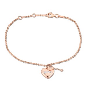 EVERLY JEWELRY | Silver Mom Heart and Key Charm Bracelet - Multiple Metal Color Option - 1 of 4