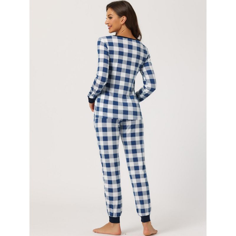 cheibear Women's Soft Long Sleeves Winter Lounge Plaid Pajamas Sets, 3 of 6