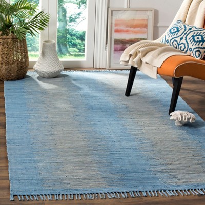 Coastal Charm Light Blue Hand Woven Cotton Abstract Area Rug 8' x 10'