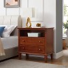 KWPZQEB Farmhouse Nightstand, Mid Century Fluted Bedside Table w/ Charging Station & 2 Drawers, Night Stands End Table w/ Open Space for Bedroom - 4 of 4