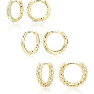 3 Pairs Small Huggie Hoop Earrings Set 14K Gold Hypoallergenic Lightweight Huggie Hoops Earrings for Women Girls