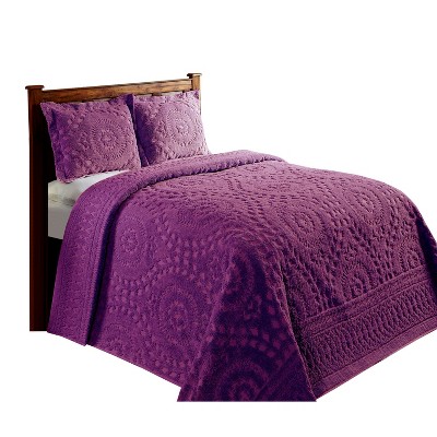 Plum Cotton Twin Bedspread with Tufted Design