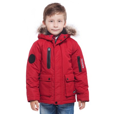 Rokka&rolla Boys' Winter Coat With Faux Fur Hood Parka Jacket-tango Red 