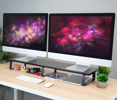 Extra Wide Black Steel and Wood Dual Monitor Stand