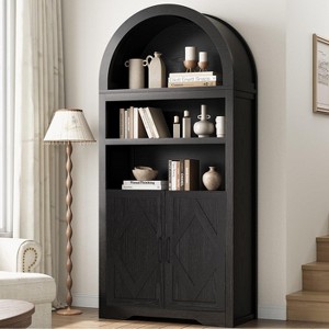 Dyonery 71" Tall Arched Bookcase Cabinet with Doors,5 Tier Mid-Century Modern Arched Cabinets with Storage&Open Adjustable Shelves,for Any Room, Gray - 1 of 4
