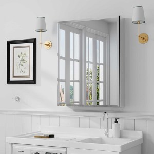 Lirago Bathroom Vanities Surface-mounted/Recessed Mirror Cabinet with Mirror with Adjustable Shelf 26*20 Silver - 1 of 4