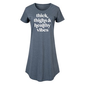 Women's - Instant Message - Thick Thighs Healthy Vibes Graphic T-shirt Dress - 1 of 4