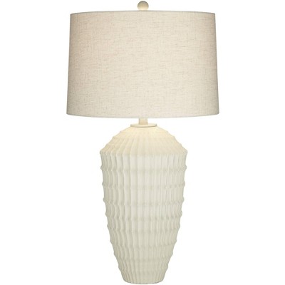 360 Lighting Hopewell 30" Tall Large Coastal Modern End Table Lamp Ridge Pattern White Single Living Room Bedroom Bedside Nightstand House Office