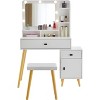 Dressing Table, Padded Stool Set, White, Wooden Cosmetic Table with Drawer and Storage Cabinet - image 3 of 4