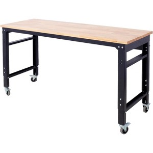 Workbench Wide Rolling Workbenches Adjustable Height, Workshop Tool Bench, Metal with Rubber Wood Top Work Station for Garage Indoor Office 60 inches - 1 of 4