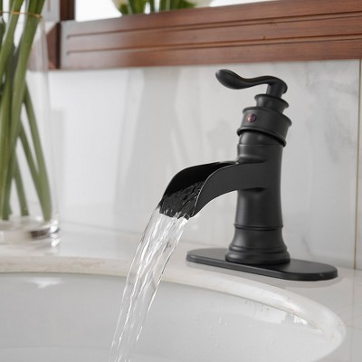 Matte Black Single-Handle Waterfall Bathroom Faucet with Drain Assembly