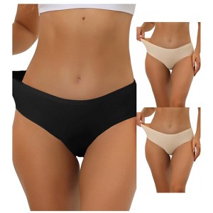 Allegra K Women's Unlined Comfortable No-Show Elastic Waist Briefs 3 Packs - 1 of 4