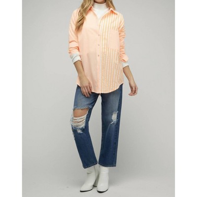 Women's Stripe Button Down Long Sleeve Shirt - DAVI & DANI