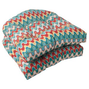 Outdoor 2-Piece Wicker Seat Cushion Set - Red/Turquoise Chevron