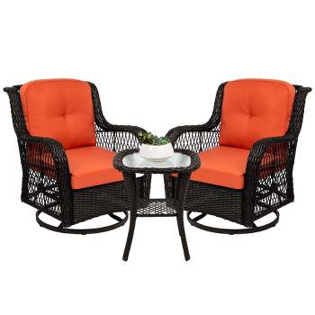Best Choice Products 3-Piece Patio Wicker Bistro Furniture Set w/ 2 Cushioned Swivel Rocking Chairs, Side Table