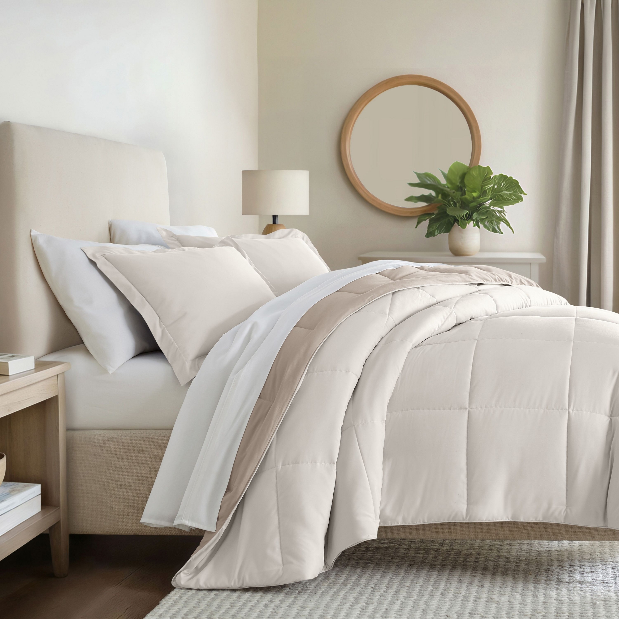 Reversible Comforter and Shams Set, Ultra Soft - Becky Cameron, Natural / Latte, Full/Queen